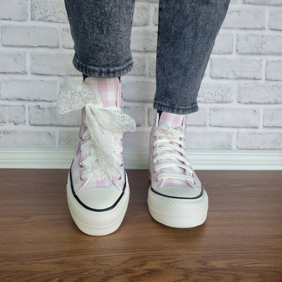 ⭐Converse Chuck Taylor Lift Platform Gingham 8 Women Shoes Sneakers Pink A13663C - Picture 5 of 13